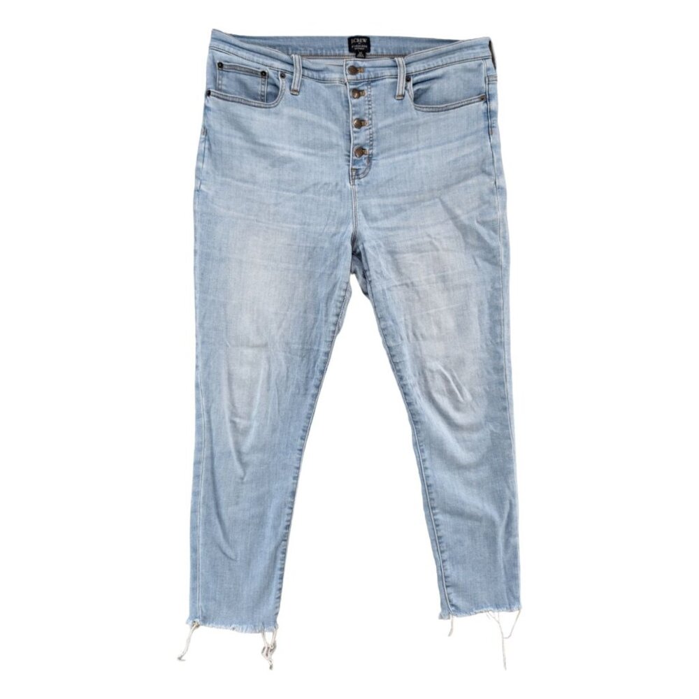 J.CREW 10" High Rise Skinny Jeans Womens Light Blue Button Fly Raw Hem Size 32